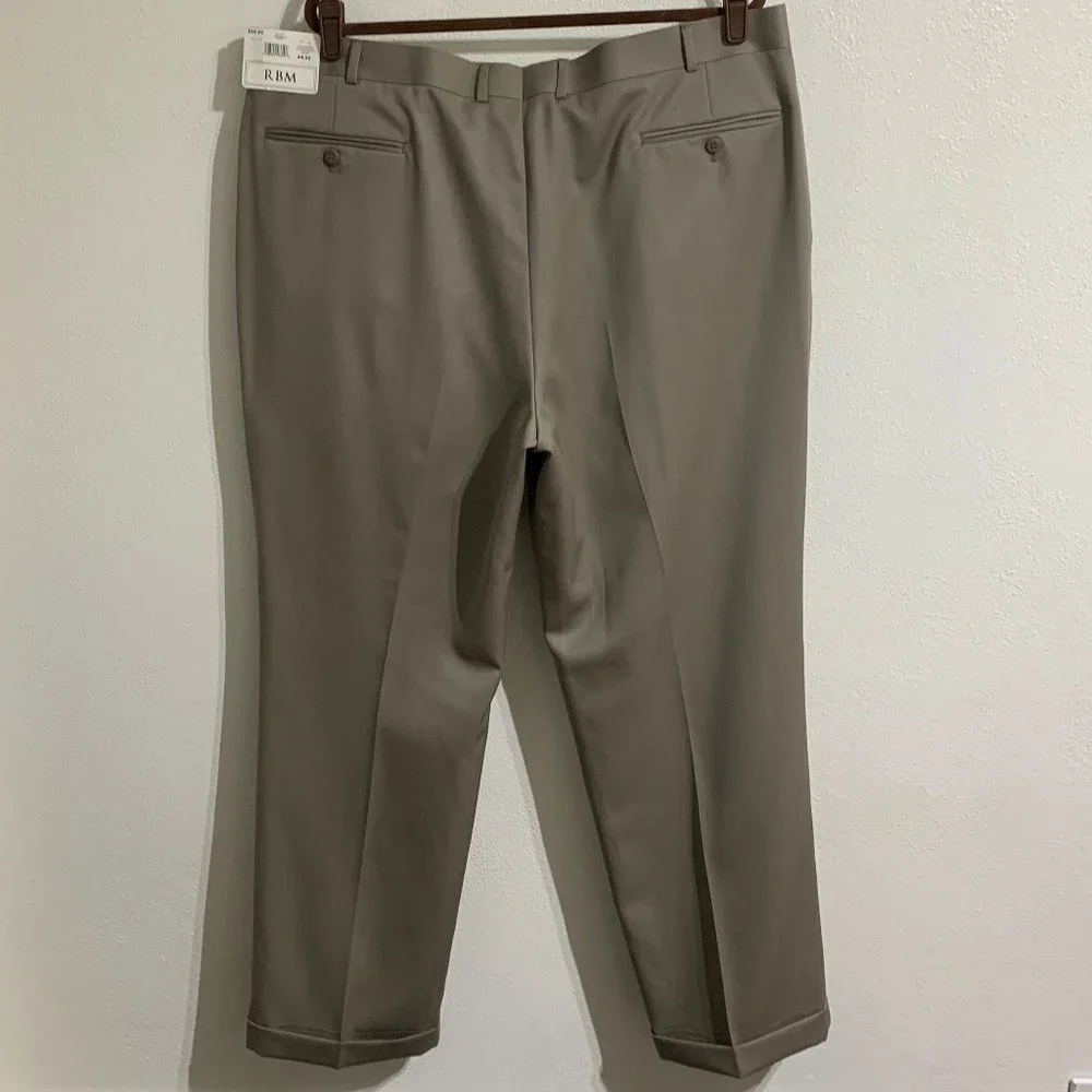 NWT, RBM 44x32 Men's Khaki Dress Pant, Pleated & Cuffed, 100% wool, Lined